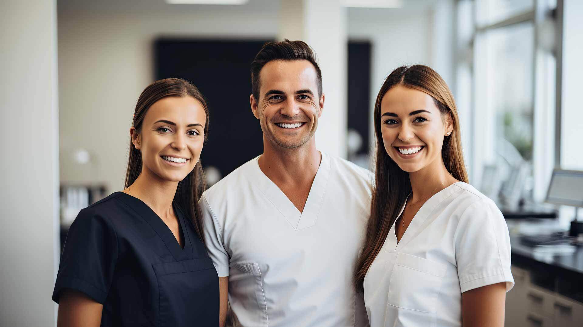 A team of dentists, one male and two females