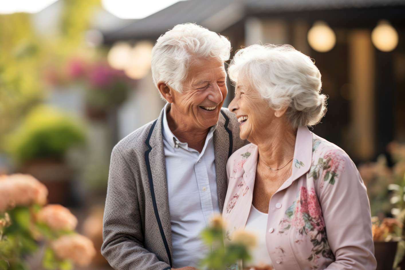 Senior man and woman smiling at each other