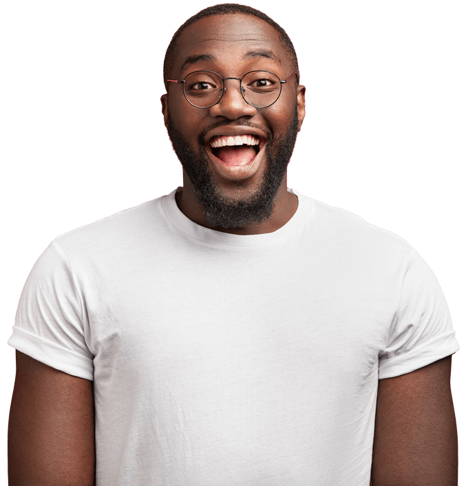 Smiling man in white t-shirt