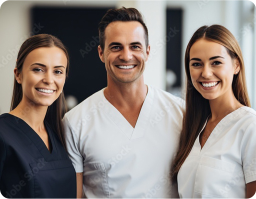 Dental team made of one man and two women